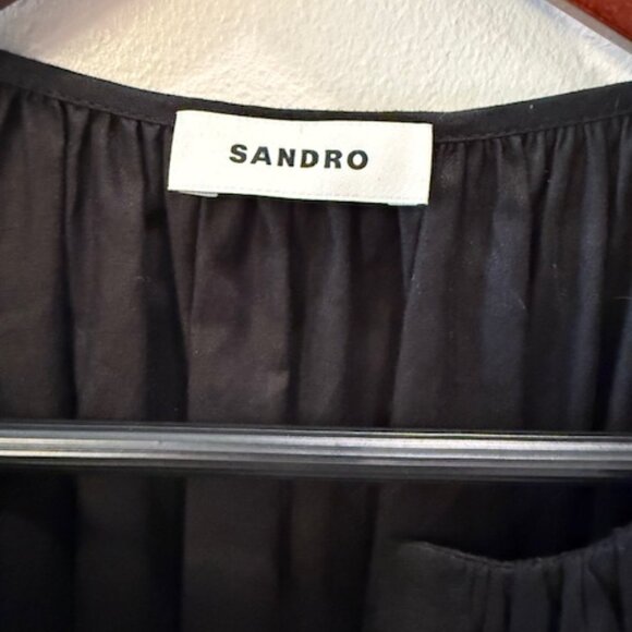 Sandro Black Cap Sleeve Gathered Button-Down Mini Dress Size 40 (US 8) - Picture 7 of 9